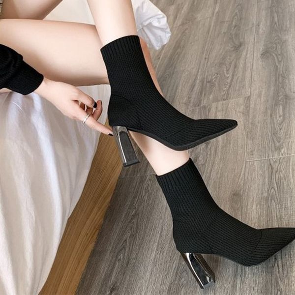 2021 women socks ankle boots kinttingladies high heels ladies winter stretch fabric pointed toe shoes fashion new footwear 5lb8, Black
2021 women socks ankle boots kinttingladies high heels ladies winter stretch fabric pointed toe shoes fashion new footwear 5lb8, Black