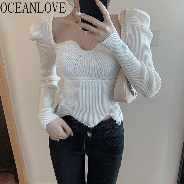 oceanlove pull femme white puff sleeve 2021 spring square neck slim woman sweaters korean short ropa mujer 19704, White;black
oceanlove pull femme white puff sleeve 2021 spring square neck slim woman sweaters korean short ropa mujer 19704, White;black