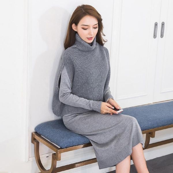 2021 korean sweater set fashion vintage style knitted sweater coat + knitted dress female two-piece suit1, Gray
2021 korean sweater set fashion vintage style knitted sweater coat + knitted dress female two-piece suit1, Gray