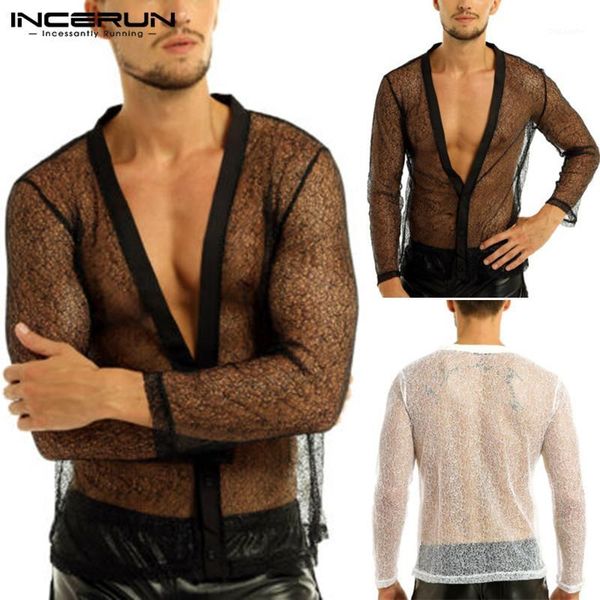 2020 fashion man see through t-shirt man breathable blouse black nightclub men mesh long sleeve v neck t shirts s-5xl1, White;black
2020 fashion man see through t-shirt man breathable blouse black nightclub men mesh long sleeve v neck t shirts s-5xl1, White;black
