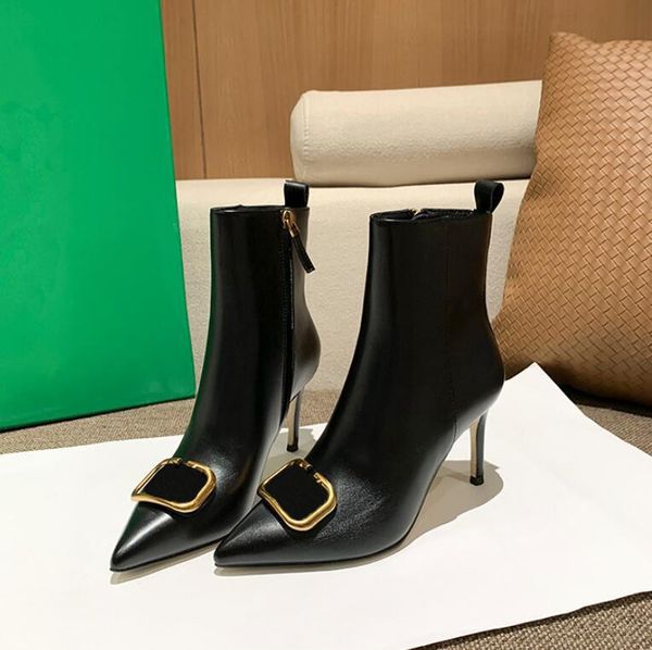 fashion autumn and winter new black pointed toe short stiletto high heel boots-metal buckle conference side zipper, v buckle
fashion autumn and winter new black pointed toe short stiletto high heel boots-metal buckle conference side zipper, v buckle