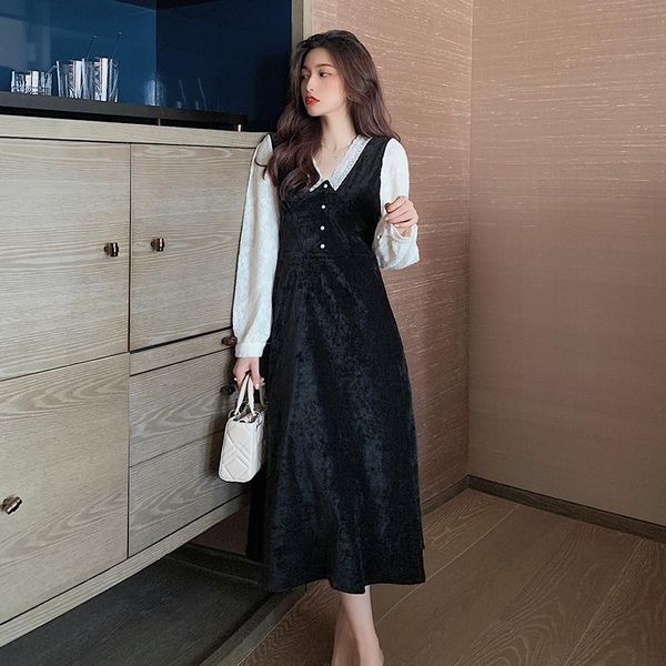 coigarsam office lady women dress winter spring french korea style vintage patchwork full sleeve lace dresses 1333, Black;gray
coigarsam office lady women dress winter spring french korea style vintage patchwork full sleeve lace dresses 1333, Black;gray