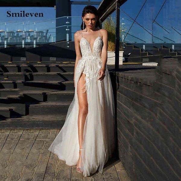 smileven spaghetti straps beach wedding dress boho vestido de noiva side split lace bridal dress backless feather wedding gowns h0105, Black;gray
smileven spaghetti straps beach wedding dress boho vestido de noiva side split lace bridal dress backless feather wedding gowns h0105, Black;gray