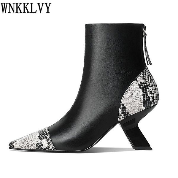 small square toe snake pattern short boots women strange style high heels mixed colors ankle boots runway party shoes 2020, Black
small square toe snake pattern short boots women strange style high heels mixed colors ankle boots runway party shoes 2020, Black