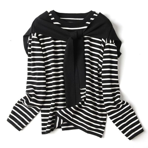 2021 new striped women sweater young style pullovers autumn winter jumper long sleeve knitwear with cape fause 2 piece set hw35, White;black
2021 new striped women sweater young style pullovers autumn winter jumper long sleeve knitwear with cape fause 2 piece set hw35, White;black