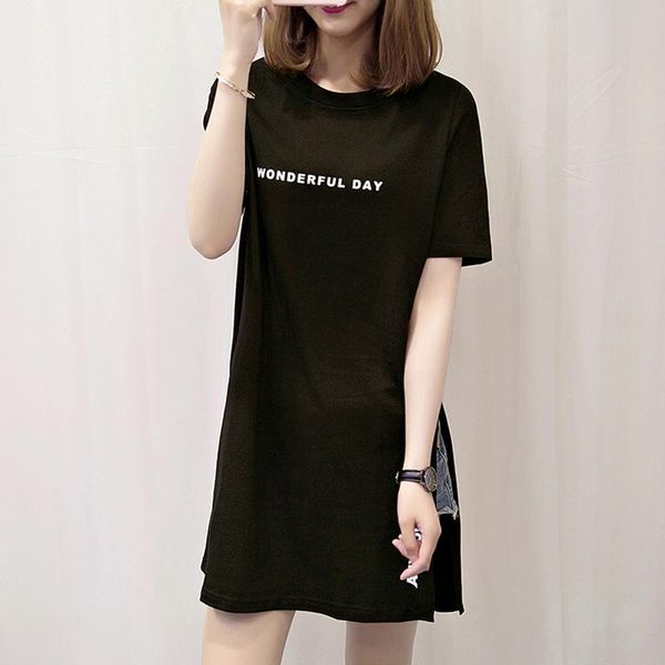 women's t-shirt black t shirt women casual letter print split summer o neck short sleeve long, White
women's t-shirt black t shirt women casual letter print split summer o neck short sleeve long, White