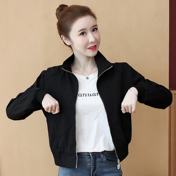 classic solid stand collar thin baseball short zipper jacket women casual loose daisy print coat big pocket sport outwear female, Black;brown
classic solid stand collar thin baseball short zipper jacket women casual loose daisy print coat big pocket sport outwear female, Black;brown