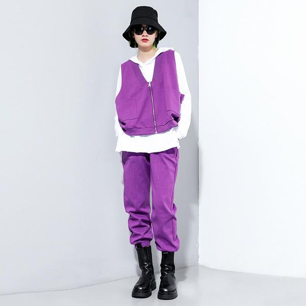 2020 fall women plus size fashion two piece set sleeveless v-neck zipper vest jacket coat elastic high waist harem pants outfits, Gray
2020 fall women plus size fashion two piece set sleeveless v-neck zipper vest jacket coat elastic high waist harem pants outfits, Gray