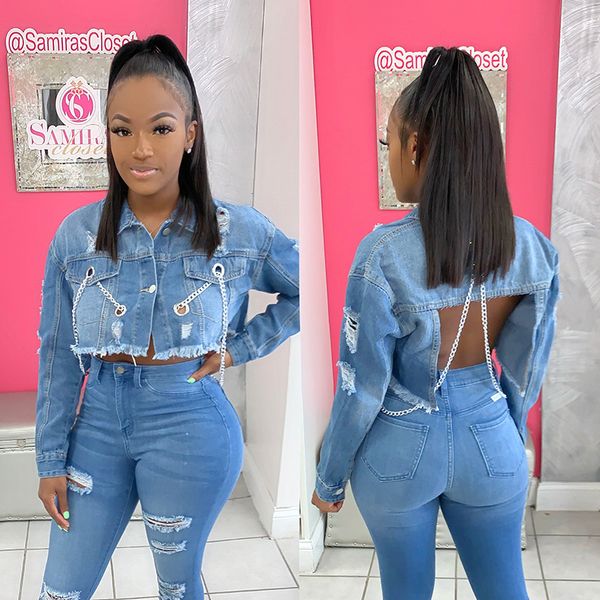 1c short worn denim jacket women chain fashion denim coat denim jacket womens wear, Blue
1c short worn denim jacket women chain fashion denim coat denim jacket womens wear, Blue