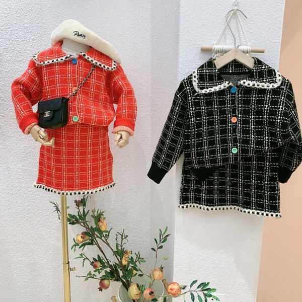 2020 autumn new arrival girls fashion knitted sets kids plaid suit coat+skirt girl set kids clothes, White 
2020 autumn new arrival girls fashion knitted sets kids plaid suit coat+skirt girl set kids clothes, White