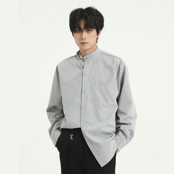 men chain stand collar long sleeve casual shirts male japan korea style street hip hop loose solid color shirts, White;black
men chain stand collar long sleeve casual shirts male japan korea style street hip hop loose solid color shirts, White;black