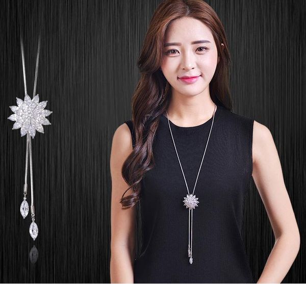 crystal rhinestone sweater chain, auniquestyle zircon snowflake long necklace flower pendant necklaces fashion fine metal chain woman gift, Silver
crystal rhinestone sweater chain, auniquestyle zircon snowflake long necklace flower pendant necklaces fashion fine metal chain woman gift, Silver