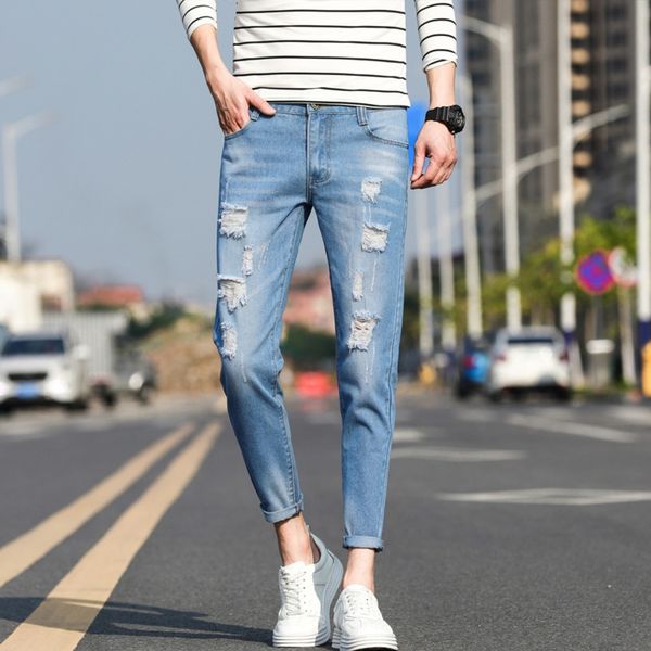 spring and summer 2020 new slim legged men's fashion korean jeans and jeans fashion perforated beggar's capris v7vmg, Blue
spring and summer 2020 new slim legged men's fashion korean jeans and jeans fashion perforated beggar's capris v7vmg, Blue