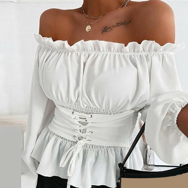 women's blouses & shirts 2021 women t-shirt off shoulder autumn casual solid color long sleeve ruffled hem blouse summer crop, White
women's blouses & shirts 2021 women t-shirt off shoulder autumn casual solid color long sleeve ruffled hem blouse summer crop, White