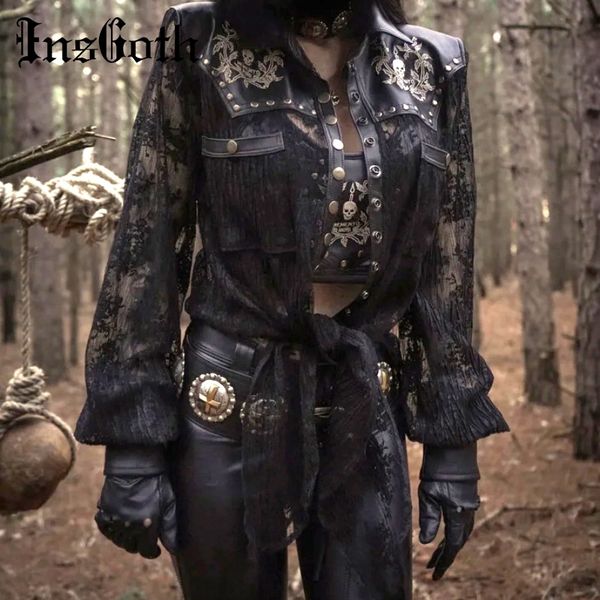 insgoth women pu leather jacket gothic skull embroidery coat leather patchwork hollow out lace up goth punk party vintage coat y200101, Black;brown
insgoth women pu leather jacket gothic skull embroidery coat leather patchwork hollow out lace up goth punk party vintage coat y200101, Black;brown