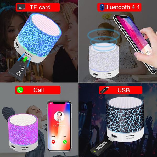 portable wireless bluetooth speaker mini stereo speaker with led light for music and audio, support tf card, usb and fm radio
portable wireless bluetooth speaker mini stereo speaker with led light for music and audio, support tf card, usb and fm radio