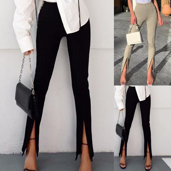 women's pants & capris solid color mid waist feet zipper slit slim trousers casual pencil 2021 fashion female streetwear, Black;white 
women's pants & capris solid color mid waist feet zipper slit slim trousers casual pencil 2021 fashion female streetwear, Black;white