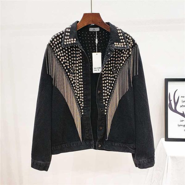 streetwear denim jacket women hand-studded rivet tassel chain short jeans jacket spring autumn loose black coats chaquetas mujer1, Black;brown
streetwear denim jacket women hand-studded rivet tassel chain short jeans jacket spring autumn loose black coats chaquetas mujer1, Black;brown