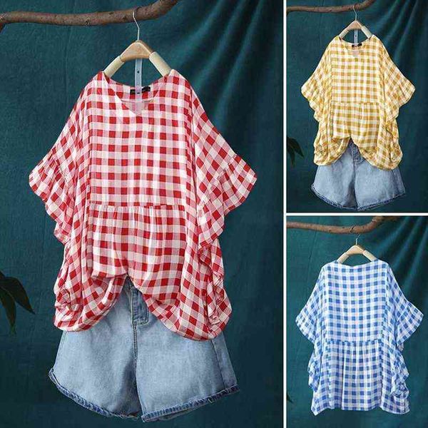 summer blouses women casual plaid print holiday ruffles shirt bat sleeve tunic v-neck chemise office, White
summer blouses women casual plaid print holiday ruffles shirt bat sleeve tunic v-neck chemise office, White