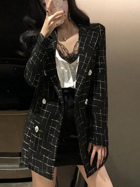 women clothes new autumn double-breasted plaid suit jacket female korean casual loose small suit women1, White;black
women clothes new autumn double-breasted plaid suit jacket female korean casual loose small suit women1, White;black