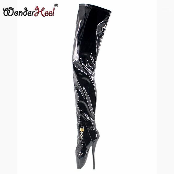 wonderheel new utra high heel " spike heels thigh high ballet boot heels stilleto heel with padlock lockable boots1, Black
wonderheel new utra high heel " spike heels thigh high ballet boot heels stilleto heel with padlock lockable boots1, Black