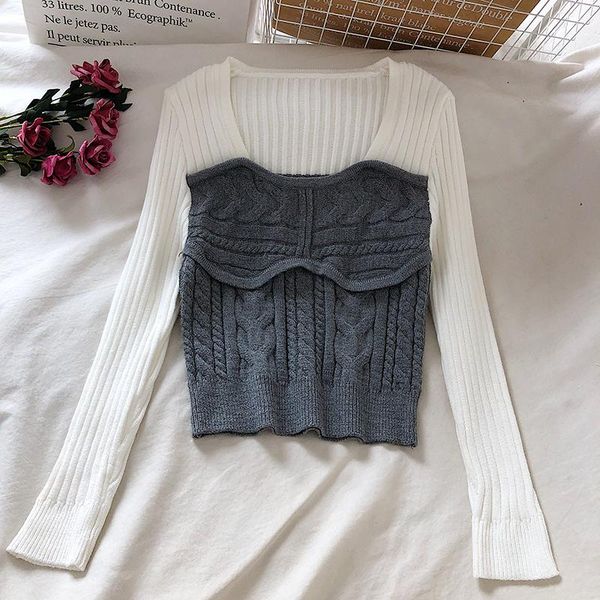 women's sweaters kimutomo women fashion knitted sweater korea chic ladies low o-neck panelled long sleeve knitwear casual 2021, White;black
women's sweaters kimutomo women fashion knitted sweater korea chic ladies low o-neck panelled long sleeve knitwear casual 2021, White;black