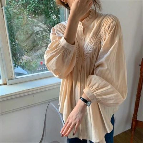 women's blouses & shirts autumn loose retro blouse korean style casual stand collar lantern sleeve pleated female 2021 chic, White
women's blouses & shirts autumn loose retro blouse korean style casual stand collar lantern sleeve pleated female 2021 chic, White