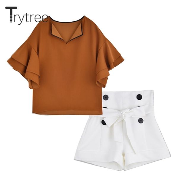 trytree summer women two piece set casual polyester v-neck ruffles flare sleeve solid + shorts sashes suit set 2 piece set t200701, White
trytree summer women two piece set casual polyester v-neck ruffles flare sleeve solid + shorts sashes suit set 2 piece set t200701, White