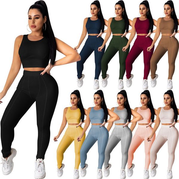 sleeveless womens tracksuits solid color two piece yoga sports sets summer tanks and slim women fitness sweatpants, Gray
sleeveless womens tracksuits solid color two piece yoga sports sets summer tanks and slim women fitness sweatpants, Gray