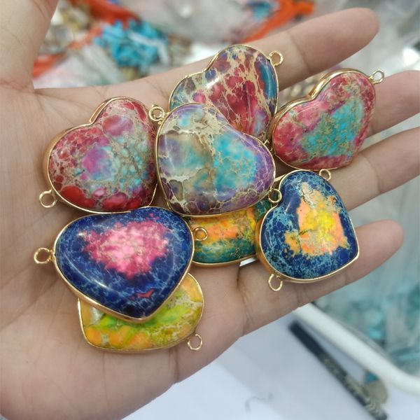 30mm heart shape natural imperial jasper stone pendants gold edged double hole pendant for necklace jewelry making, Silver
30mm heart shape natural imperial jasper stone pendants gold edged double hole pendant for necklace jewelry making, Silver