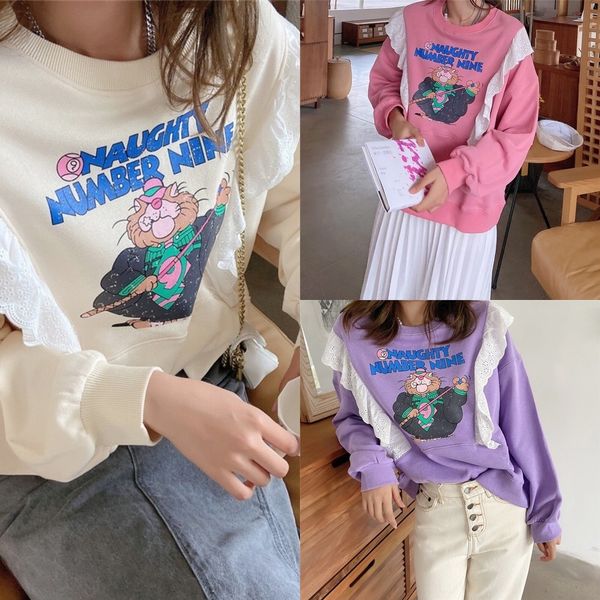 g1ka3 spring and autumn new cartoon women's lace style sweet sweater korean printing lace stitching loose large size round neck sweater, Black
g1ka3 spring and autumn new cartoon women's lace style sweet sweater korean printing lace stitching loose large size round neck sweater, Black