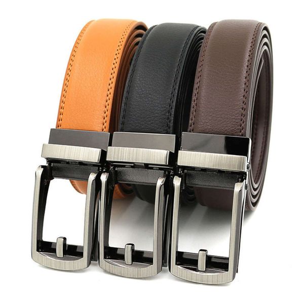 designer cow 3.1cm men width thin genuine leather men's automatic buckle belt for jeans black white blue yellow red brown, Black;brown