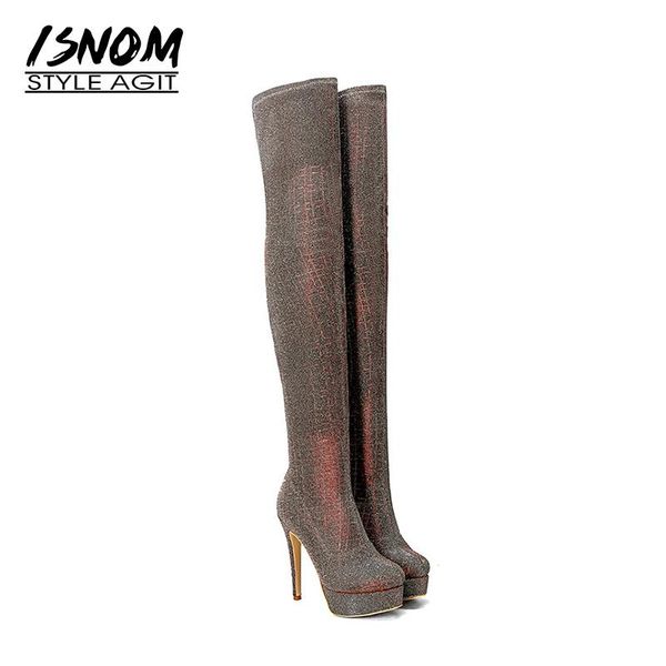isnom 2020 fashion lady stretch thigh high boot woman super high heels shoes stilettos platform over knee boot winter, Black
isnom 2020 fashion lady stretch thigh high boot woman super high heels shoes stilettos platform over knee boot winter, Black