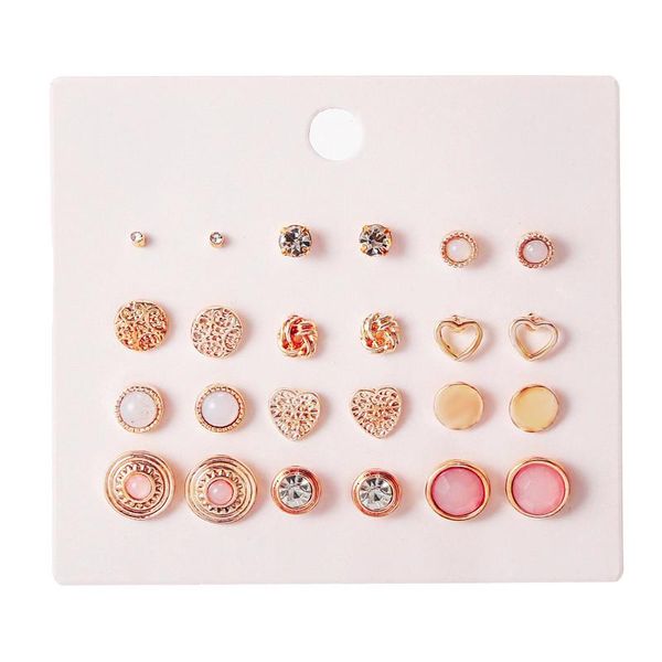 stud 12 pairs/set 2021 statement earrings for women fashion rose gold color pink opal crystal earring sets jewelry, Golden;silver 
stud 12 pairs/set 2021 statement earrings for women fashion rose gold color pink opal crystal earring sets jewelry, Golden;silver