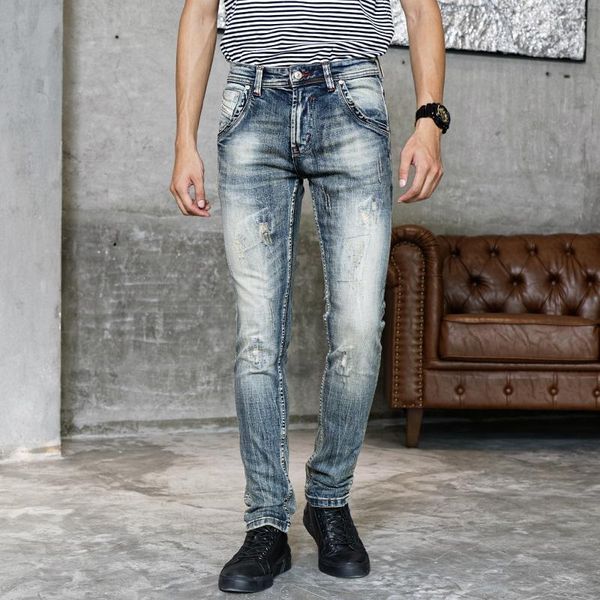 men's jeans italian style fashion men slim fit ripped denim pants hombre retro wash vintage designer casual long trousers, Blue
men's jeans italian style fashion men slim fit ripped denim pants hombre retro wash vintage designer casual long trousers, Blue