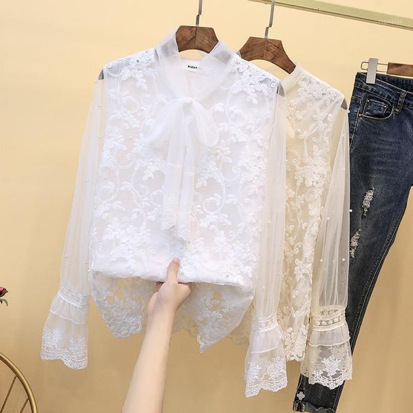 women's blouses & shirts 2021 autumn long sleeve bow gauze spell hollowed-out water-soluble lace priming chiffon shirt1, White
women's blouses & shirts 2021 autumn long sleeve bow gauze spell hollowed-out water-soluble lace priming chiffon shirt1, White