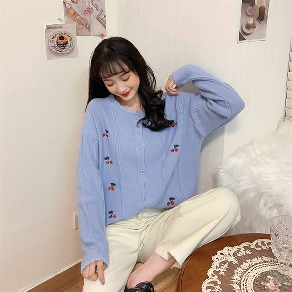 2021 Sweet Overized Cardigan New Korean Style Released Cherry Embroidered Lazy Female Blouses Beige Autumn Mesh Coat 8D7M, White;black
2021 Sweet Overized Cardigan New Korean Style Released Cherry Embroidered Lazy Female Blouses Beige Autumn Mesh Coat 8D7M, White;black