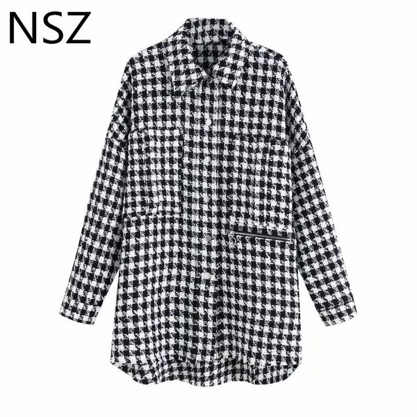 nsz women black white houndstooth oversized tweed jacket plaid coat long sleeve loose checked outerwear spring autumn 1015, Black;brown
nsz women black white houndstooth oversized tweed jacket plaid coat long sleeve loose checked outerwear spring autumn 1015, Black;brown