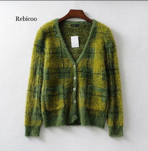 vintage synthetic mink cashmere sweater women harajuku lazy style ladies v-neck button up cropped fuzzy plaid cardigan knitted1, White
vintage synthetic mink cashmere sweater women harajuku lazy style ladies v-neck button up cropped fuzzy plaid cardigan knitted1, White
