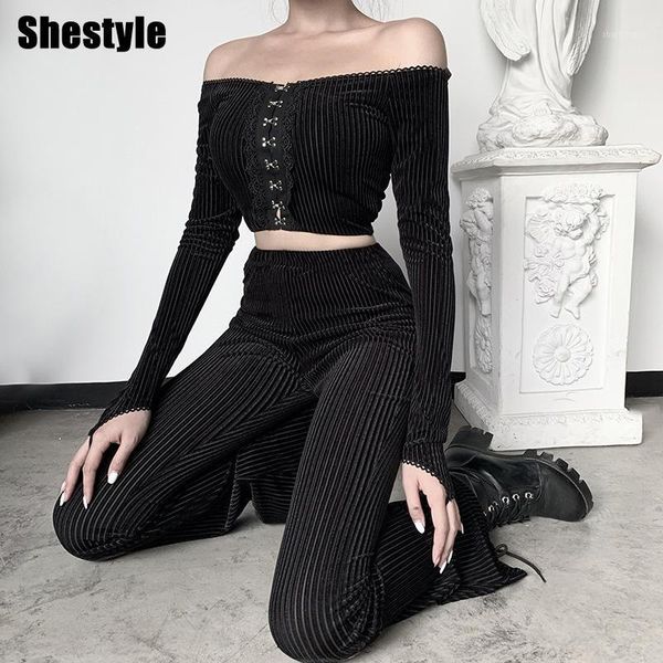 shestyle gothic 2 two piece set women corduroy black slash neck striped crop high waist flare pant 2 pieces spring1, White
shestyle gothic 2 two piece set women corduroy black slash neck striped crop high waist flare pant 2 pieces spring1, White