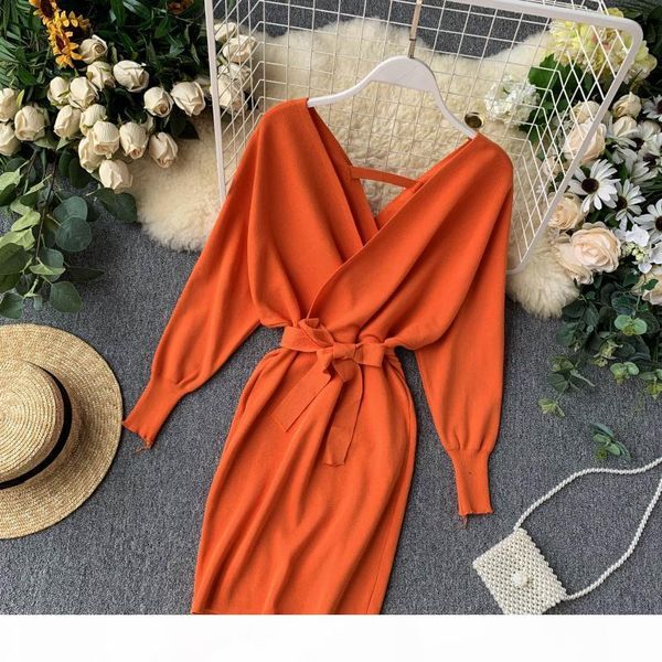 luzuzi autumn winter women knitted sweater dress 2020 new korean long batwing sleeve v neck elegant dress ladies bandage dress mx200804, Black;pink
luzuzi autumn winter women knitted sweater dress 2020 new korean long batwing sleeve v neck elegant dress ladies bandage dress mx200804, Black;pink