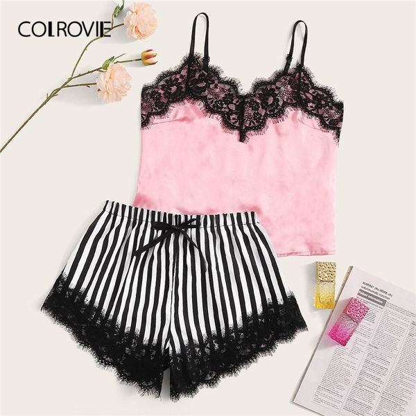 colrovie eyelash lace satin cami with striped shorts women pijamas sleepwear set summer ladies shorts set nightwear y200107, Black;red
colrovie eyelash lace satin cami with striped shorts women pijamas sleepwear set summer ladies shorts set nightwear y200107, Black;red