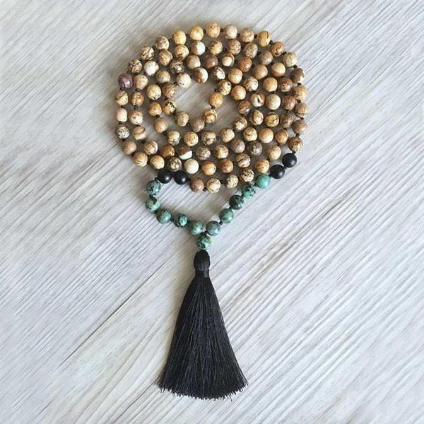 chains yoga mala jewelry african t-urquoise matte onyx & picture j-asper necklace men 108 bead hand knotted with black tassel1, Silver
chains yoga mala jewelry african t-urquoise matte onyx & picture j-asper necklace men 108 bead hand knotted with black tassel1, Silver