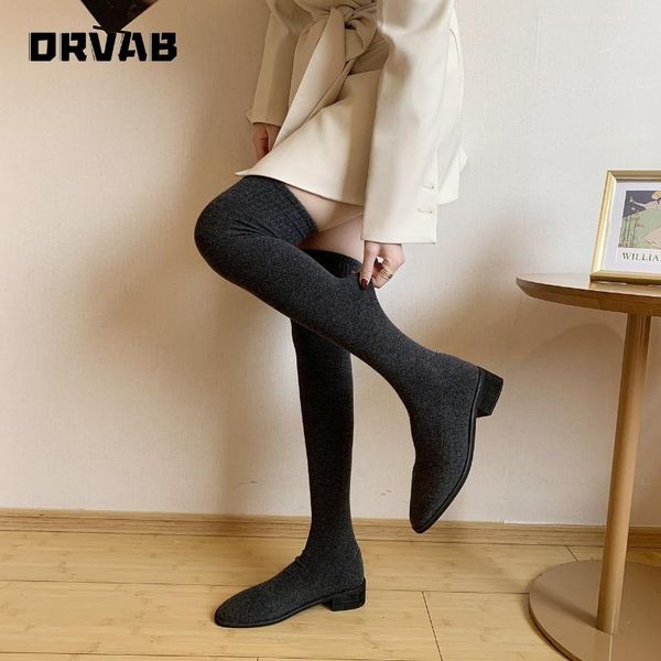 long boots women sock boots 2021 fashion thigh high flat ladies slim over the knee shoes woman knee high, Black