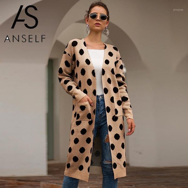 2020 autumn winter knitting coat women sweater cardigan knitted long polka dot print open front long sleeves pocket sweater1, White
2020 autumn winter knitting coat women sweater cardigan knitted long polka dot print open front long sleeves pocket sweater1, White