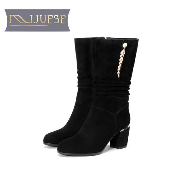 mljuese 2020 women mid-calf boots cow suede zippers short plush winter warm fur boots high heels women size 34-43, Black
mljuese 2020 women mid-calf boots cow suede zippers short plush winter warm fur boots high heels women size 34-43, Black