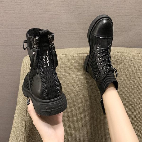 with and gift - women boots winter autumn girls flat heel boot fashion knitting patchwork shoes, Black
with and gift - women boots winter autumn girls flat heel boot fashion knitting patchwork shoes, Black
