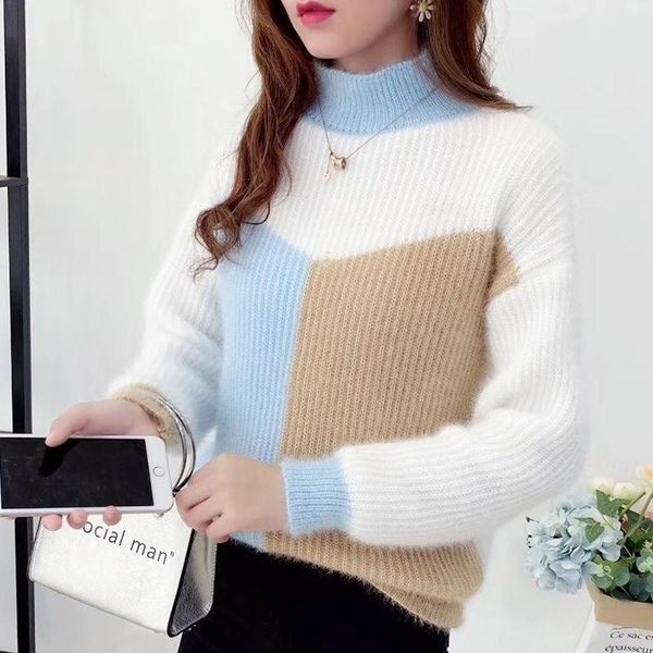 women's sweaters winter sweater women long sleeve patchwork korean style girls pullovers knitted jumpers o-neck woman d129, White;black
women's sweaters winter sweater women long sleeve patchwork korean style girls pullovers knitted jumpers o-neck woman d129, White;black