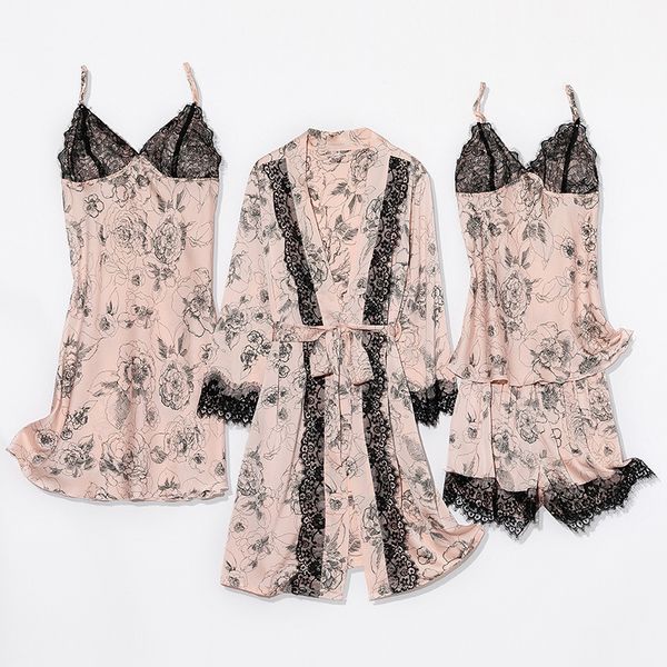 2021 New Satin Women Pajamas Set Kimono Gown Print Flower 4PCS Sleepwear Sexy Lace Nightwear Soft Homewear Intimate Lingerie, Shorts set yellow
2021 New Satin Women Pajamas Set Kimono Gown Print Flower 4PCS Sleepwear Sexy Lace Nightwear Soft Homewear Intimate Lingerie, Shorts set yellow