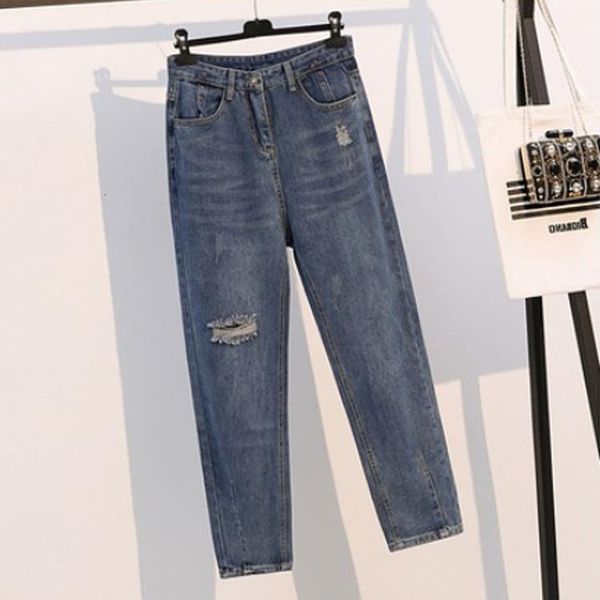 large women's 2020 autumn new fat mm age reducing loose and thin holed harem pants small leg quarter jeans, Blue
large women's 2020 autumn new fat mm age reducing loose and thin holed harem pants small leg quarter jeans, Blue